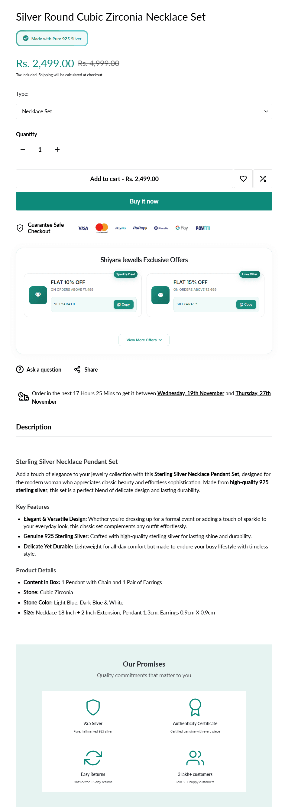 Shiyara Jewells product page